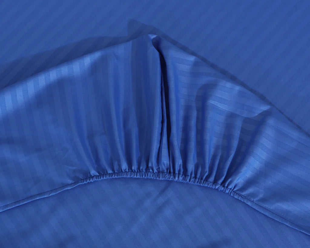 blue stripe satin fitted sheet - (premium)