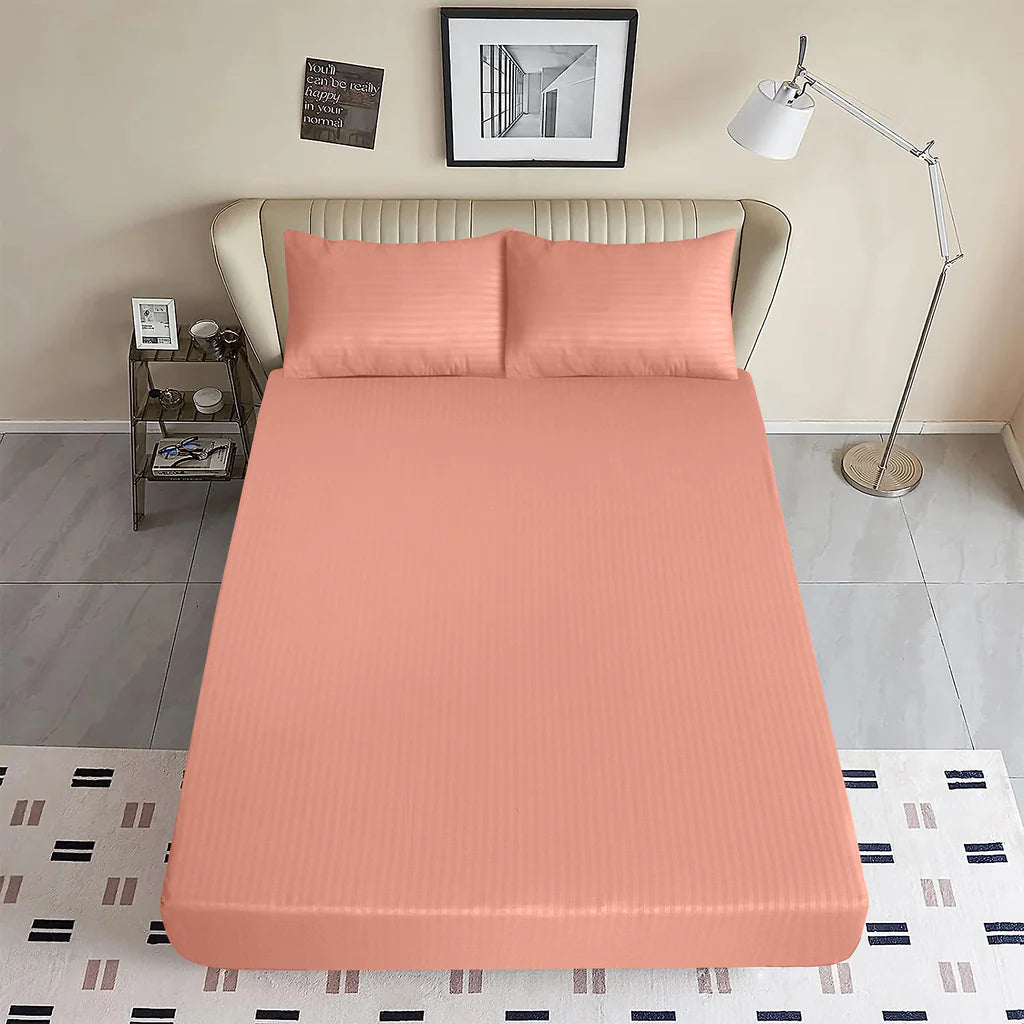 peach stripe satin fitted sheet - (premium)