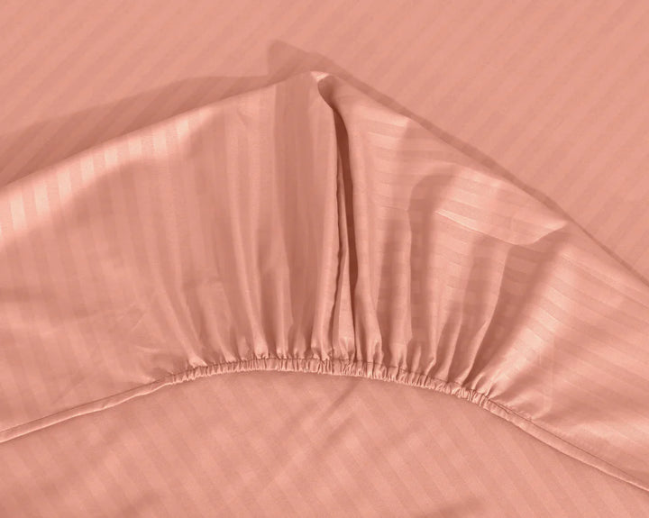 peach stripe satin fitted sheet - (premium)