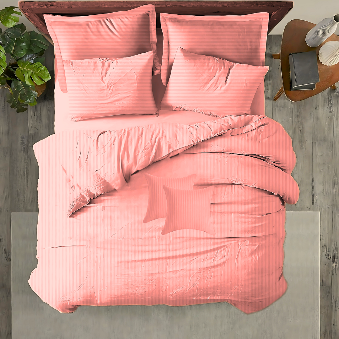 HOT PINK SATIN STRIPE DUVET SET 8 PCS