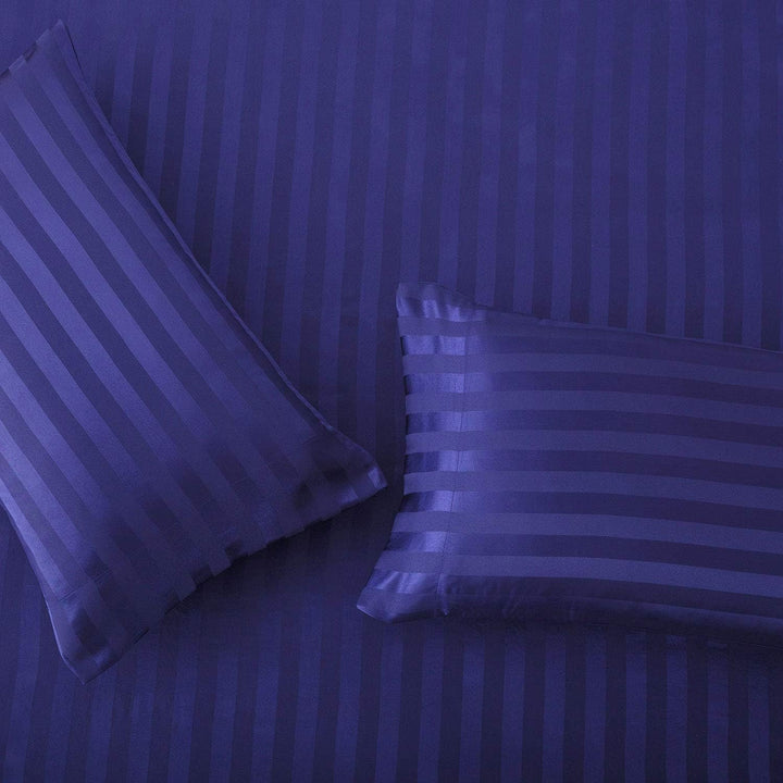 navy stripe satin fitted sheet - (premium)