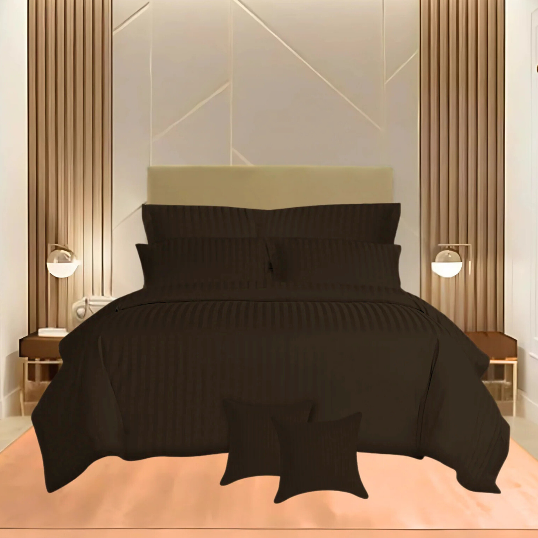 CHOCO BROWN SATIN STRIPE DUVET SET 8 PCS