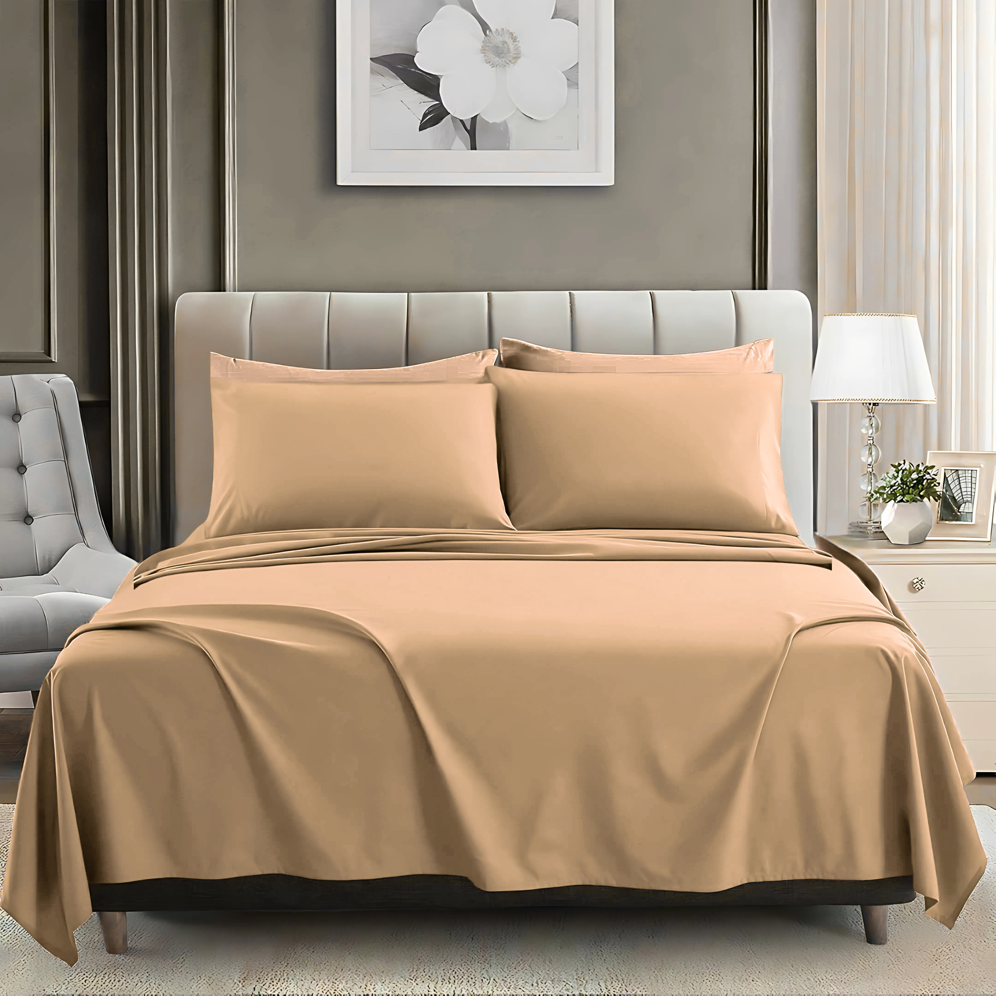 beige bedsheet set - 3 pcs (premium)