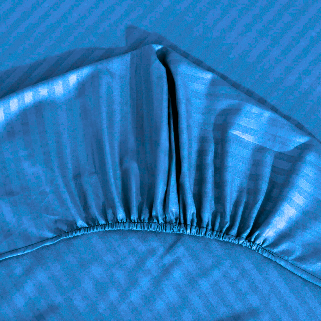 blue stripe satin fitted sheet - (premium)