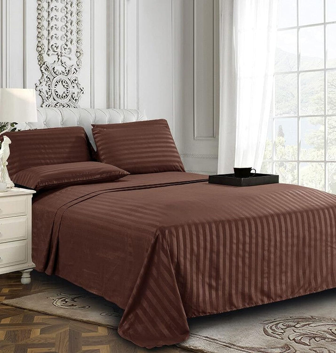 CHOCO SATIN STRIPE BEDSHEET SET - 5 PCS