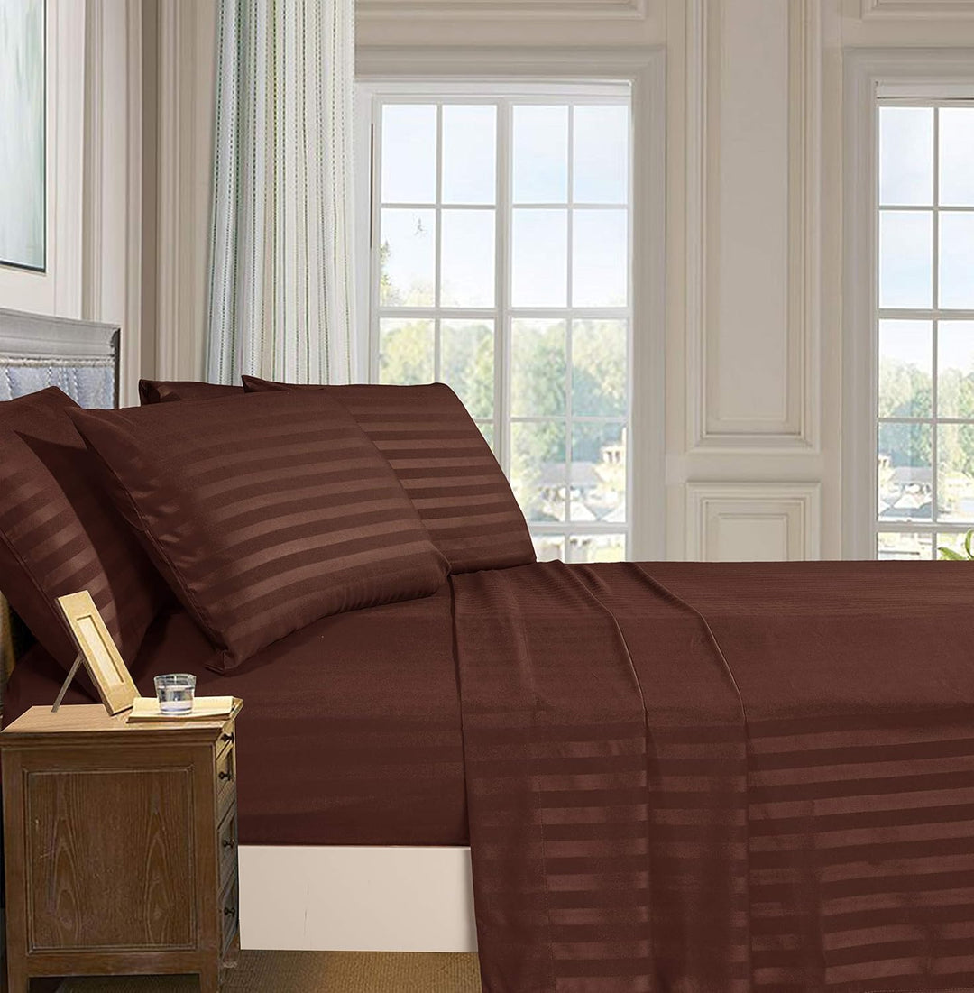 CHOCO SATIN STRIPE BEDSHEET SET - 5 PCS