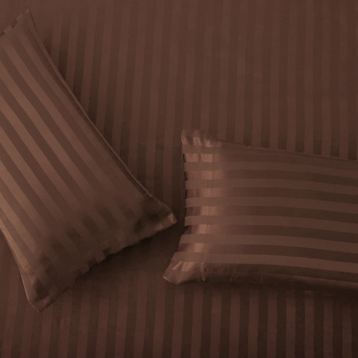 choco stripe satin fitted sheet - (premium)