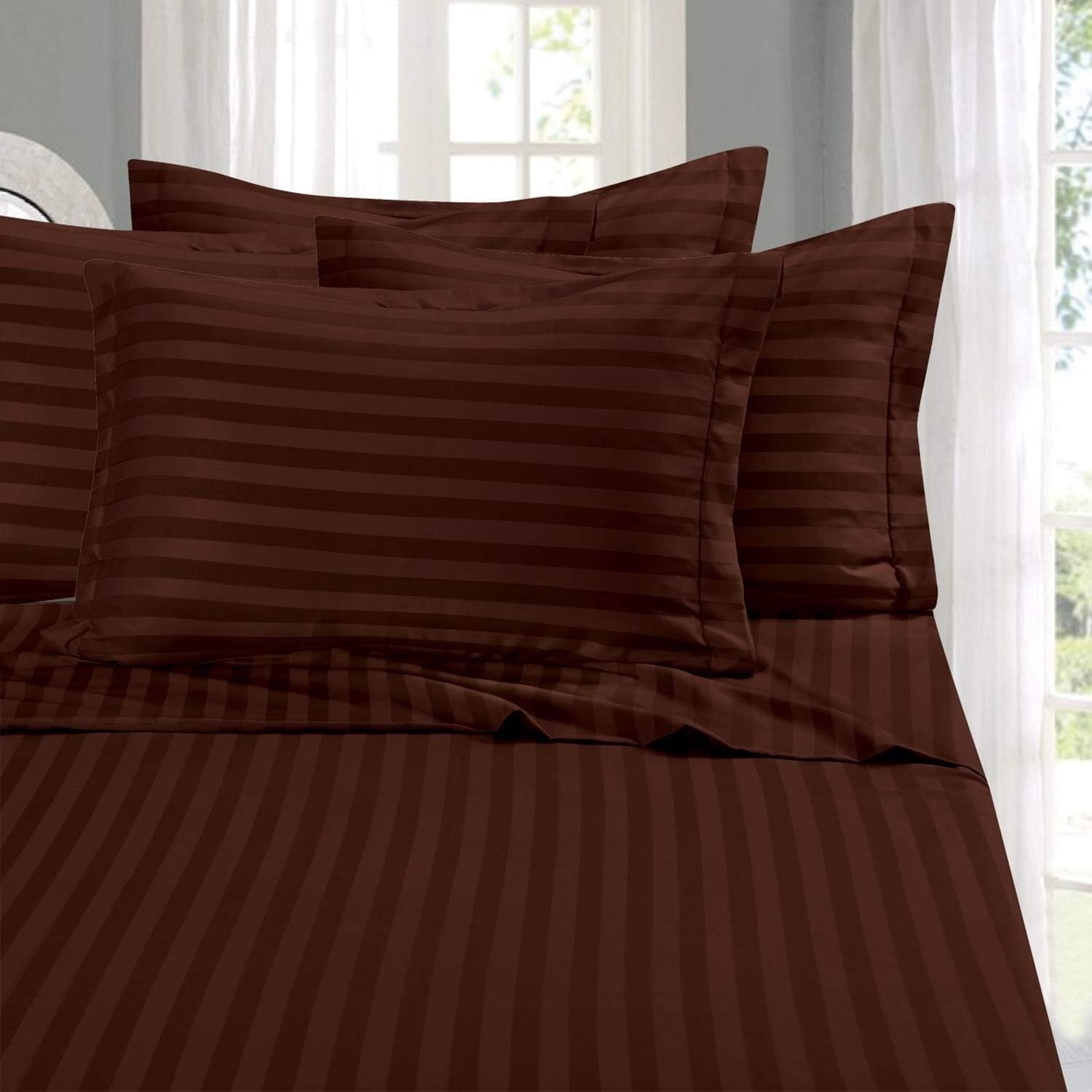 CHOCO SATIN STRIPE BEDSHEET SET - 5 PCS