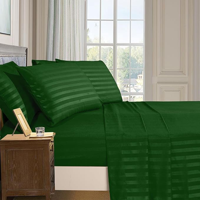 GREEN SATIN STRIPE BEDSHEET SET - 5 PCS