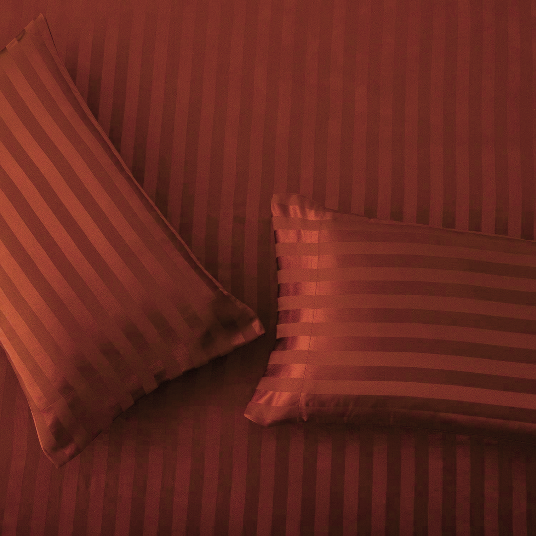 maroon stripe satin fitted sheet - (premium)