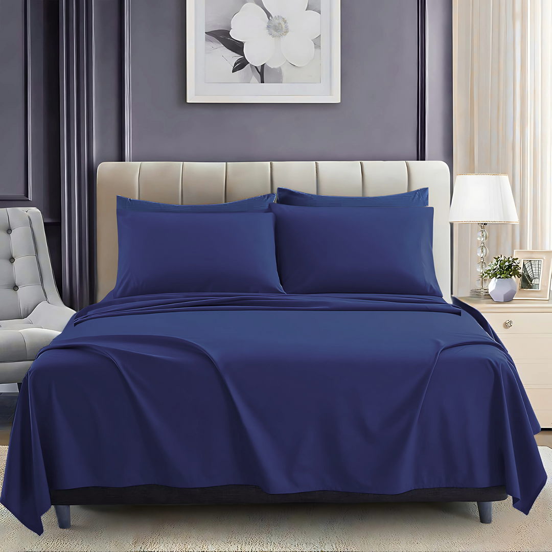 NAVY LUXURY DYED BEDSHEET SET- 5 PCS