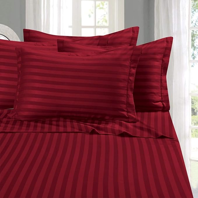 RED SATIN STRIPE BEDSHEET SET - 5 PCS