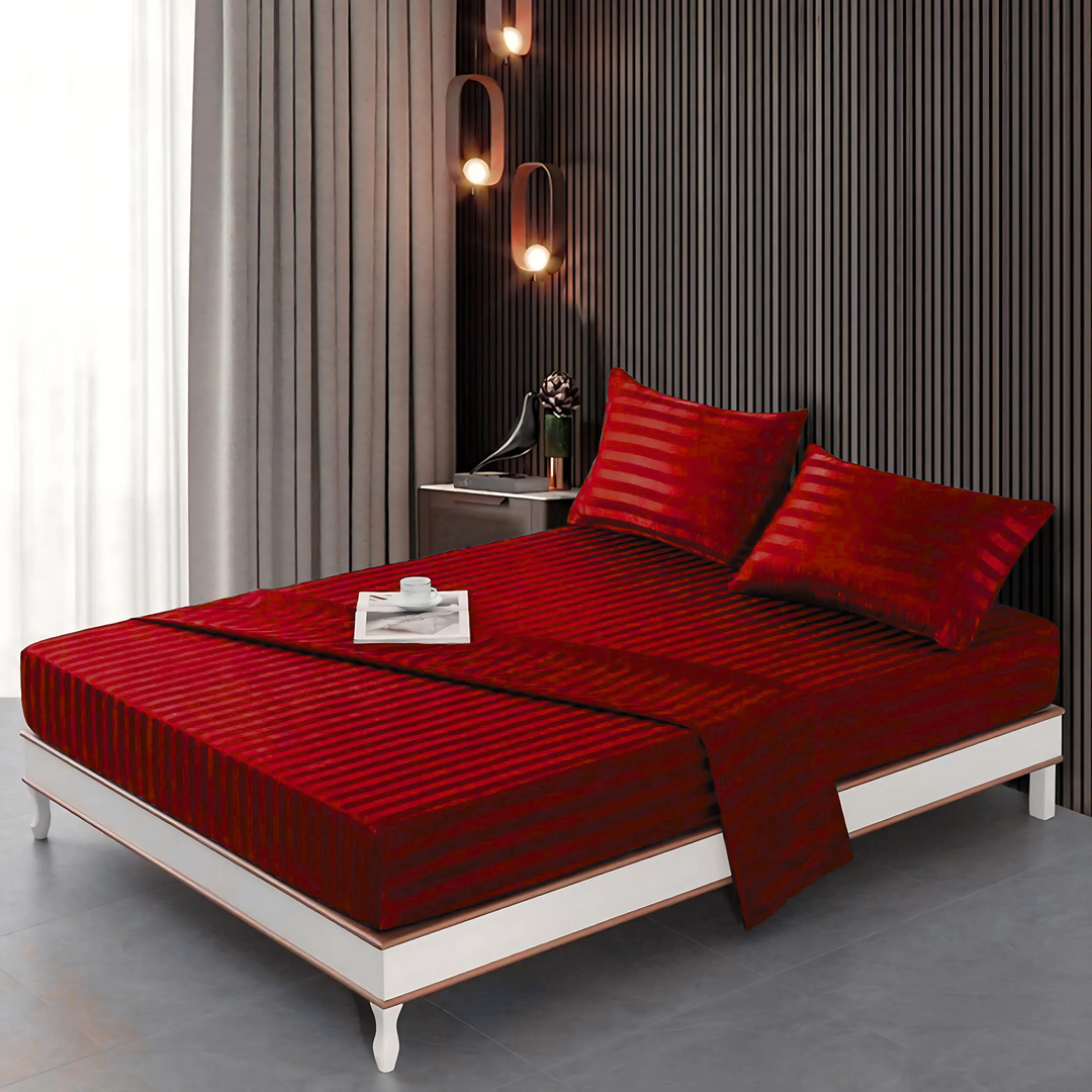 red stripe satin fitted sheet - (premium)