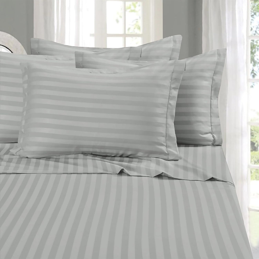 SILVER SATIN STRIPE BEDSHEET SET - 5 PCS