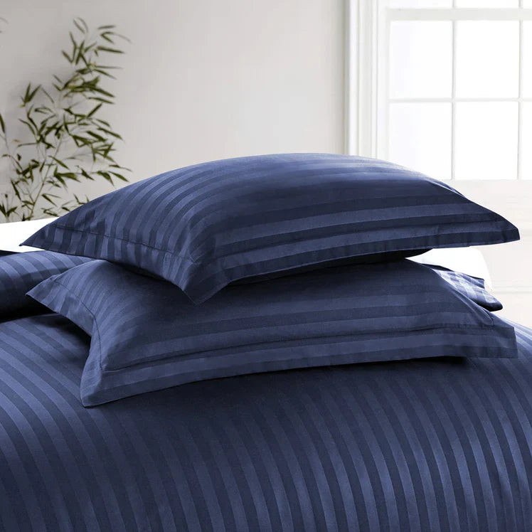 NAVY SATIN STRIPE DUVET SET 8 PCS | EXPERIENCE UNMATCHED LUXURY