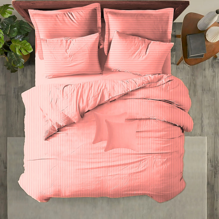 PINK SATIN STRIPE DUVET COVERS SET 8 PCS