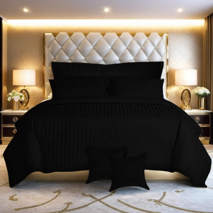 BLACK SATIN STRIPE DUVET COVERS SET 8 PCS