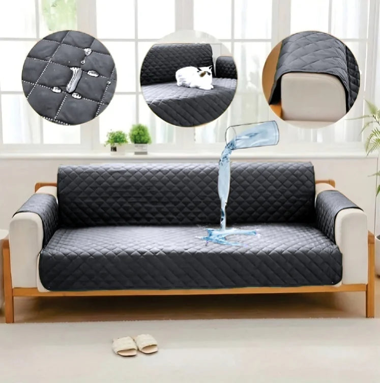 grey waterproof quilted sofa cover