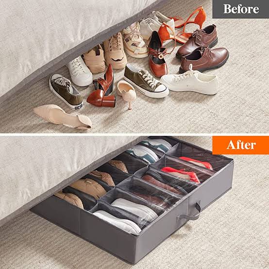 Dust - Proof 12 Grids Shoe Storage Bags / Non Woven Transparent Shoes Cabinet