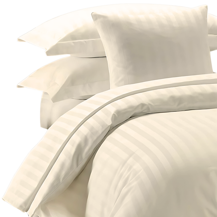 IVORY SATIN STRIPE DUVET COVERS SET 8 PCS