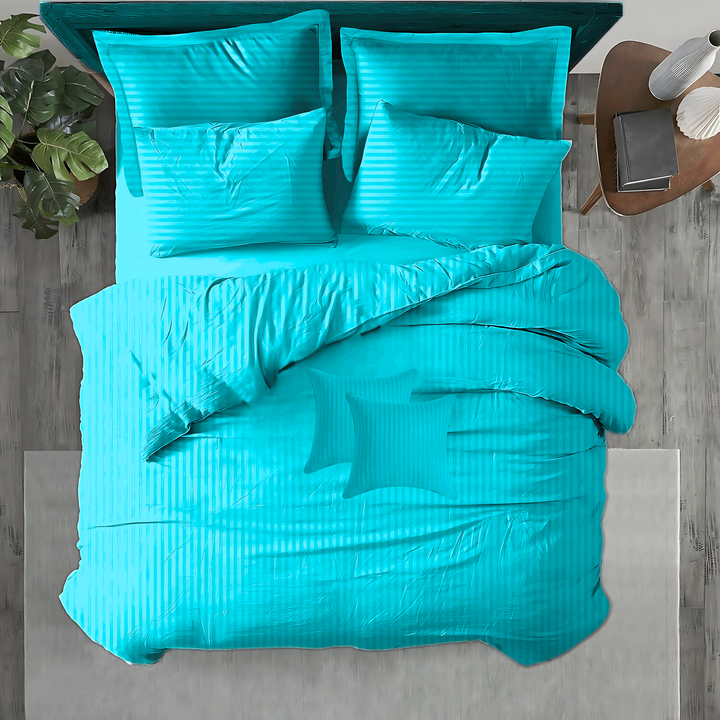 MINT SATIN STRIPE DUVET COVERS SET 8 PCS