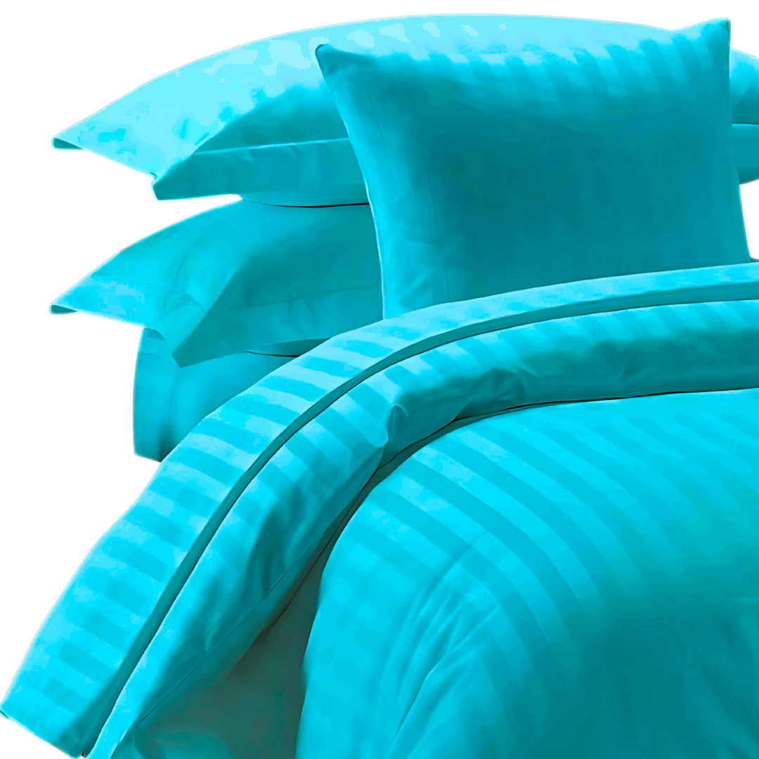 MINT SATIN STRIPE DUVET COVERS SET 8 PCS