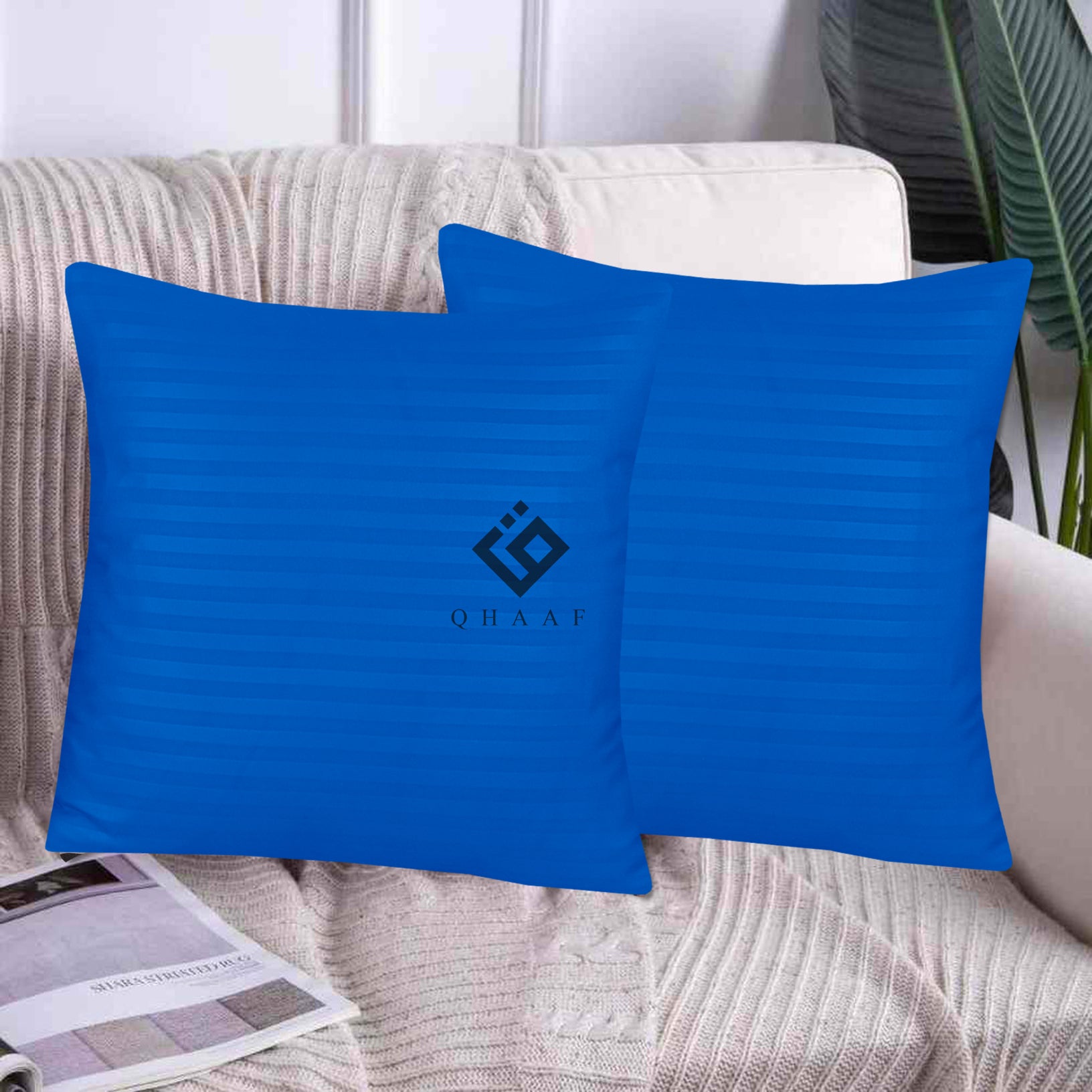 BLUE SATIN STRIPE CUSHION COVER (PACK OF 2 )