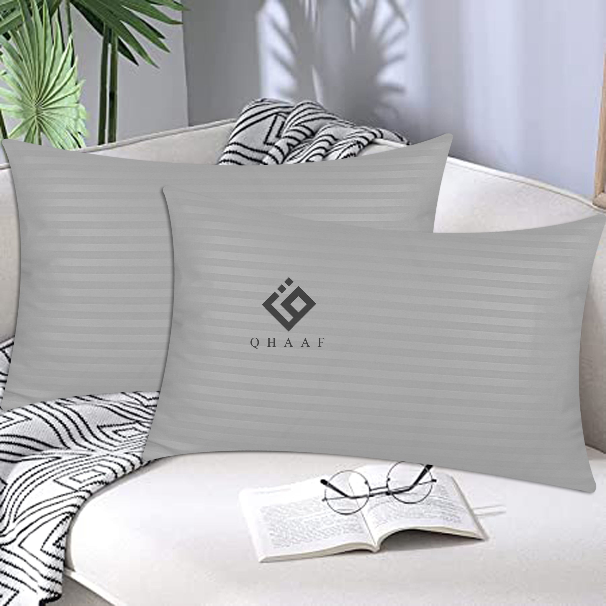 SILVER SATIN STRIPE PILLOW COVERS