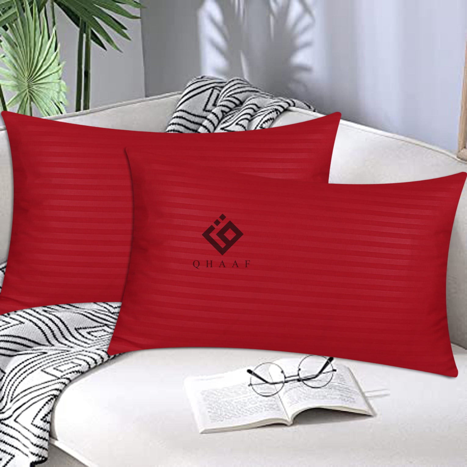 RED SATIN STRIPE PILLOW COVERS